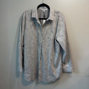 Chicos No Iron Stretch Python Tunic LS Shirt Night Owl Grey White 570375901 Sz 3
